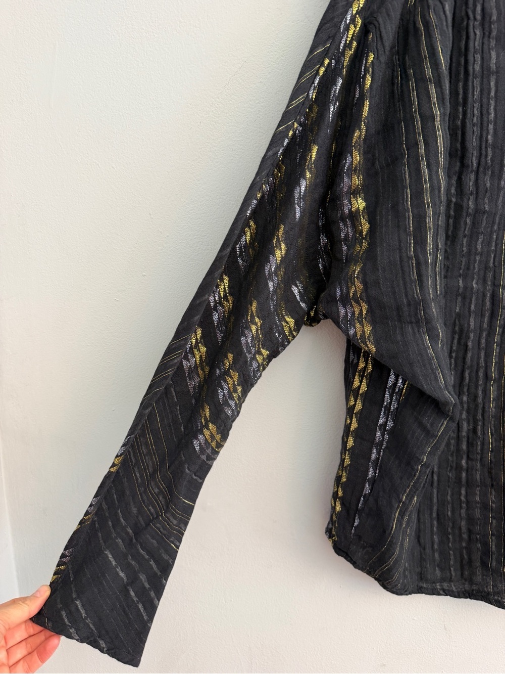 *New* Ace & Jig Black Geometric Patterned Metallic Striped Blouse, Size Small - Picture 6 of 7
